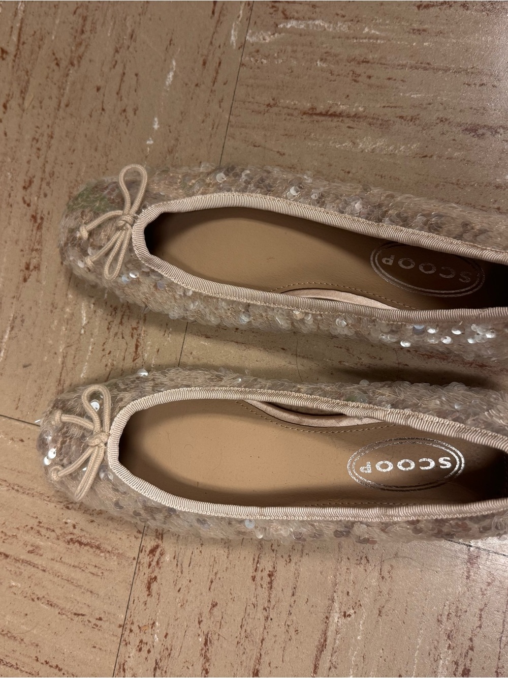 Sequin Ballet Flats in Light Champagne by Scoop